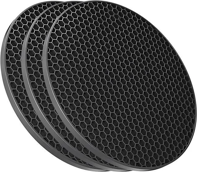 Main image of TENOC Silicone Non-Slip, Heat Resistant & Water-Trapping Trivet Mats for Water Glasses & Teacup & Coffee Cup & Dishes & Cookware, Multipurpose Kitchen Table Coaster, 3.5-Inch, 3 Pcs, Black