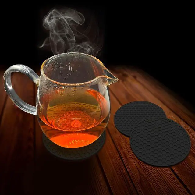 Alt view image 7 of 7 - TENOC Silicone Non-Slip, Heat Resistant & Water-Trapping Trivet Mats for Water Glasses & Teacup & Coffee Cup & Dishes & Cookware, Multipurpose Kitchen Table Coaster, 3.5-Inch, 3 Pcs, Black