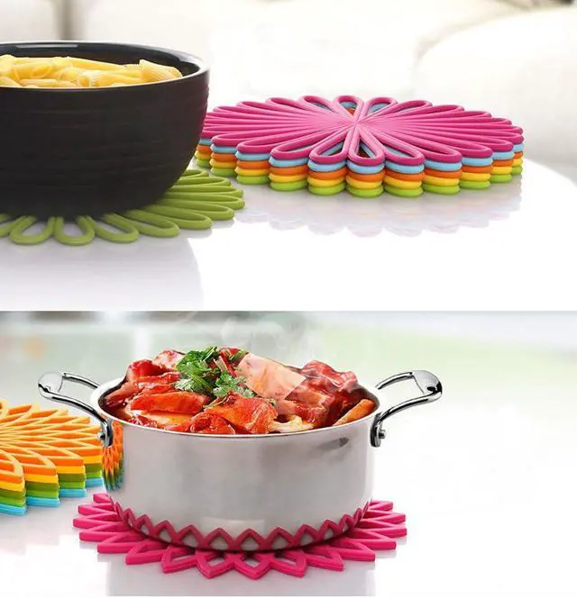 Alt view image 2 of 7 - ME.FAN Silicone Trivet Mat - Kitchen Hot Pads for Pots & Dish - Insulated Teapot Trivet - Flexible, Durable, Non-Slip Large Coasters 3 Set Grass Green