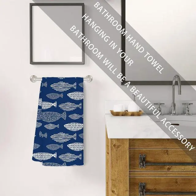 Alt view image 4 of 7 - Jvpke Coastal Beach Kitchen Towels, Navy Blue Fishing Beach Hand Towels for Bathroom, Fish Decor Dish Tea Towels, Coastal Kitchen Bathroom Decor, 16x24 Inch