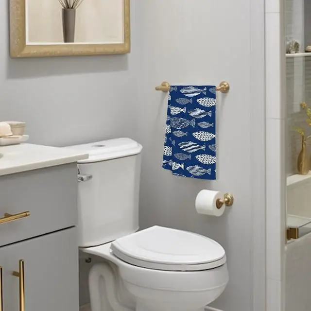 Alt view image 5 of 7 - Jvpke Coastal Beach Kitchen Towels, Navy Blue Fishing Beach Hand Towels for Bathroom, Fish Decor Dish Tea Towels, Coastal Kitchen Bathroom Decor, 16x24 Inch