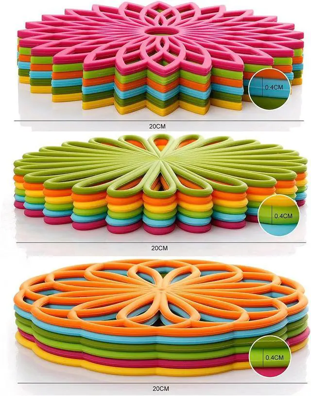 Alt view image 4 of 7 - ME.FAN Silicone Trivet Mat - Kitchen Hot Pads for Pots & Dish - Insulated Teapot Trivet - Flexible, Durable, Non-Slip Large Coasters 3 Set Grass Green