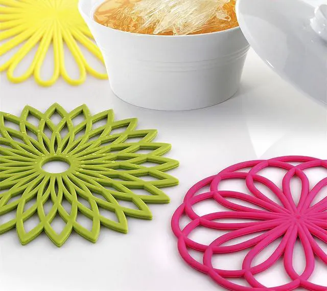 Alt view image 5 of 7 - ME.FAN Silicone Trivet Mat - Kitchen Hot Pads for Pots & Dish - Insulated Teapot Trivet - Flexible, Durable, Non-Slip Large Coasters 3 Set Grass Green
