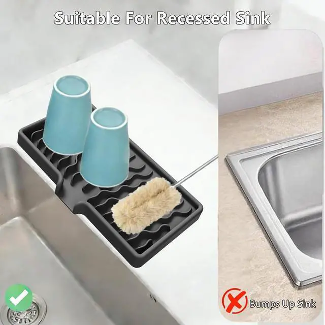 Alt view image 4 of 7 - Dish Drying Mat, Silicone Dish Drying Mat for Kitchen Counter, Drainer Pad with Built-in Drain, Non-Slip, Heat Resistant Draining Pad (Black, 10" x 5.5")