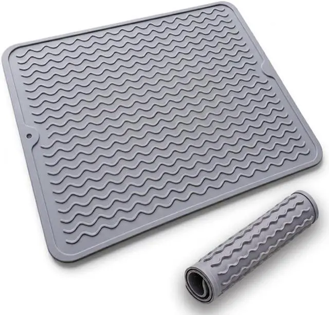 Main image of Silicone Dish Drying Mat for Kitchen Counter, Heat Resistant Dish Drainer, Easy to Clean Eco-Friendly Sink Liner, Non-Slip Drawer & Countertop Liner (16 x 12, Gray)