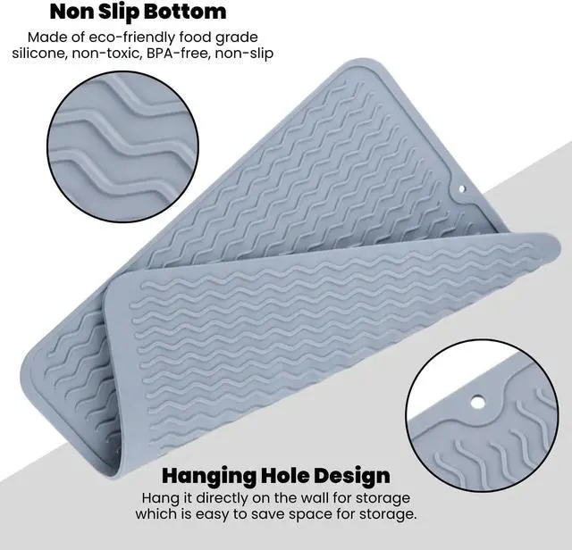 Alt view image 3 of 7 - Silicone Dish Drying Mat for Kitchen Counter, Heat Resistant Dish Drainer, Easy to Clean Eco-Friendly Sink Liner, Non-Slip Drawer & Countertop Liner (16 x 12, Gray)