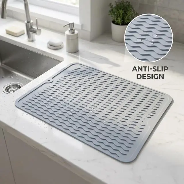 Alt view image 7 of 7 - Silicone Dish Drying Mat for Kitchen Counter, Heat Resistant Dish Drainer, Easy to Clean Eco-Friendly Sink Liner, Non-Slip Drawer & Countertop Liner (16 x 12, Gray)