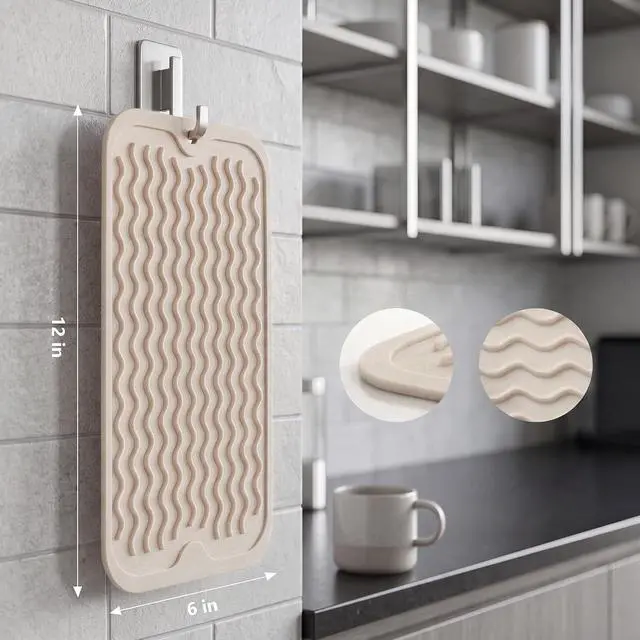 Alt view image 2 of 7 - MicoYang Silicone Dish Drying Mat for Multiple Usage,Easy clean,Eco-friendly,Heat-resistant Silicone Mat for Kitchen Counter or Sink,Refrigerator or Drawer Liner Tapioca S 12 inches x 6 inches