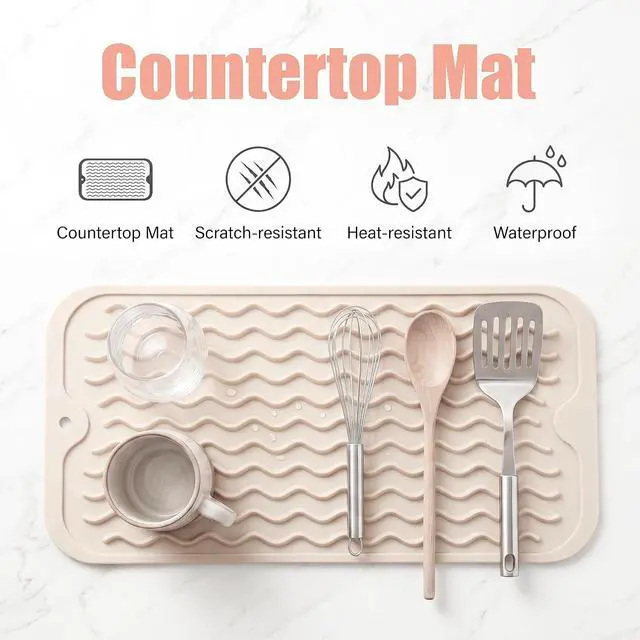 Alt view image 3 of 7 - MicoYang Silicone Dish Drying Mat for Multiple Usage,Easy clean,Eco-friendly,Heat-resistant Silicone Mat for Kitchen Counter or Sink,Refrigerator or Drawer Liner Tapioca S 12 inches x 6 inches