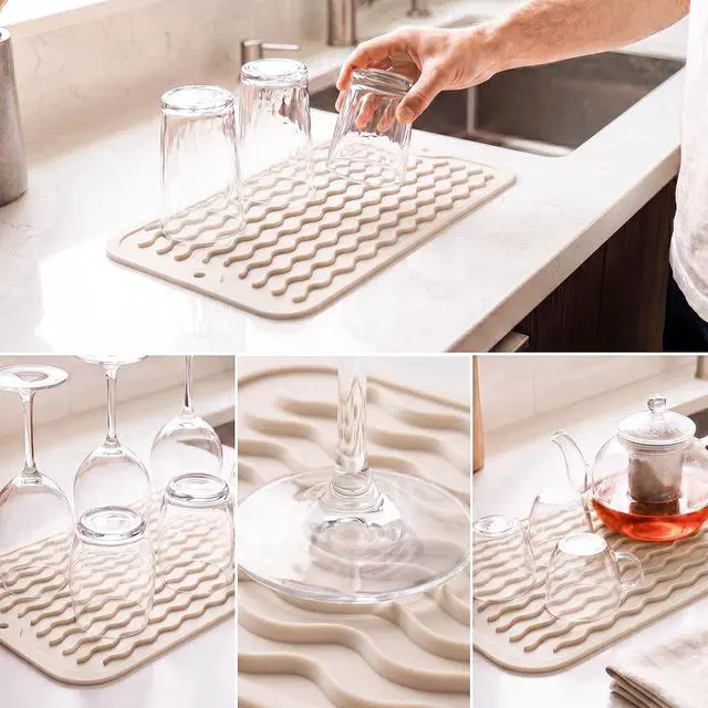 Alt view image 4 of 7 - MicoYang Silicone Dish Drying Mat for Multiple Usage,Easy clean,Eco-friendly,Heat-resistant Silicone Mat for Kitchen Counter or Sink,Refrigerator or Drawer Liner Tapioca S 12 inches x 6 inches