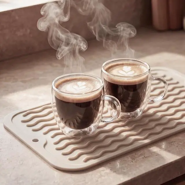 Alt view image 6 of 7 - MicoYang Silicone Dish Drying Mat for Multiple Usage,Easy clean,Eco-friendly,Heat-resistant Silicone Mat for Kitchen Counter or Sink,Refrigerator or Drawer Liner Tapioca S 12 inches x 6 inches