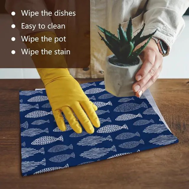 Alt view image 6 of 7 - Jvpke Coastal Beach Kitchen Towels, Navy Blue Fishing Beach Hand Towels for Bathroom, Fish Decor Dish Tea Towels, Coastal Kitchen Bathroom Decor, 16x24 Inch