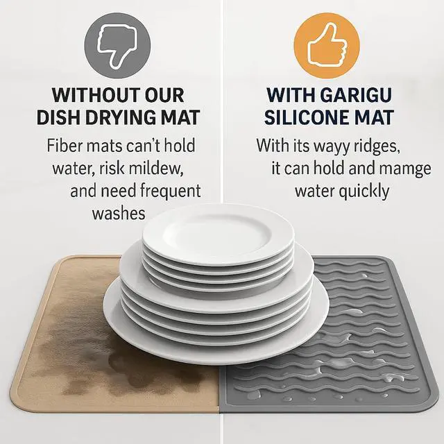 Alt view image 5 of 7 - Silicone Dish Drying Mat 16 x 12 Inch, Non-Slip Heat Resistant Food-Grade Silicone Dish Pad, Easy Clean Multipurpose Sink Mat & Counter Protector, Dark Gray