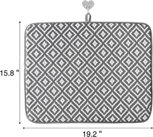Alt view image 4 of 7 - SUBEKYU Microfiber Dish Drying Mat for Kitchen Counter, Absorbent Dishes Drainer/Rack Pad for Countertop, 19.2 by 15.8 Inches (Rhombus), Grey, 1 Pack