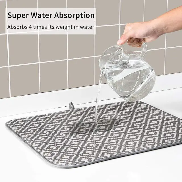 Alt view image 7 of 7 - SUBEKYU Microfiber Dish Drying Mat for Kitchen Counter, Absorbent Dishes Drainer/Rack Pad for Countertop, 19.2 by 15.8 Inches (Rhombus), Grey, 1 Pack