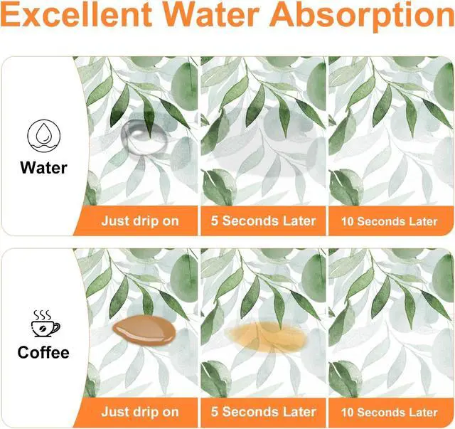 Alt view image 4 of 7 - LOKHOM 12"x20" Dish Drying Mat Green Plant Coffee Mat | Floral Butterfly Prints, Ultra Absorbent, Quick Dry Dish Drainer Rack Mat, Heat Resistant, For Kitchen Countertop Sink Bar