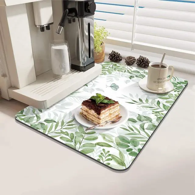 Alt view image 3 of 7 - LOKHOM 12"x20" Dish Drying Mat Green Plant Coffee Mat | Floral Butterfly Prints, Ultra Absorbent, Quick Dry Dish Drainer Rack Mat, Heat Resistant, For Kitchen Countertop Sink Bar
