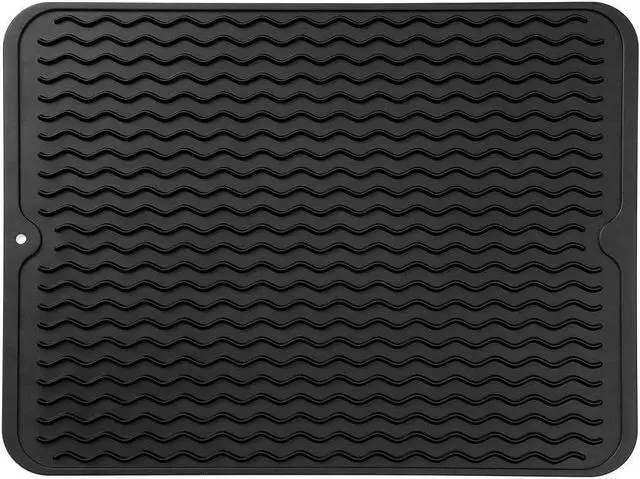 Main image of MicoYang Silicone Dish Drying Mat Quick-Dry Ridges Counter & Sink Pad, Heat-Resistant Trivet to 450°F, Non-Slip & Dishwasher Safe, Roll-Up Storage, 18 Colors & 9 Sizes (Black, 16"×12")