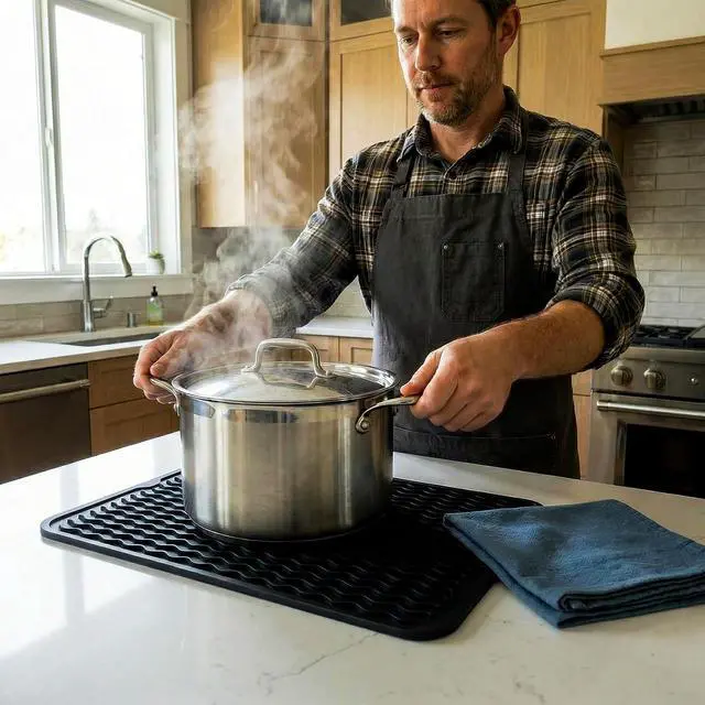 Alt view image 5 of 7 - MicoYang Silicone Dish Drying Mat Quick-Dry Ridges Counter & Sink Pad, Heat-Resistant Trivet to 450°F, Non-Slip & Dishwasher Safe, Roll-Up Storage, 18 Colors & 9 Sizes (Black, 16"×12")