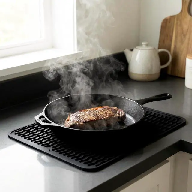 Alt view image 7 of 7 - MicoYang Silicone Dish Drying Mat Quick-Dry Ridges Counter & Sink Pad, Heat-Resistant Trivet to 450°F, Non-Slip & Dishwasher Safe, Roll-Up Storage, 18 Colors & 9 Sizes (Black, 16"×12")