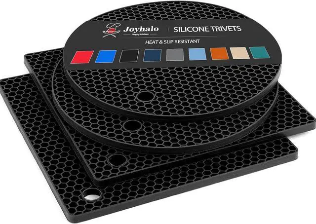 Main image of Joyhalo 4 Pack Trivets for Hot Dishes | Hot Pads for Kitchen, Silicone Pot Holders for Kitchen Countertops,Table, Hot Pots and Pans, Easy to Wash and Dry,Black