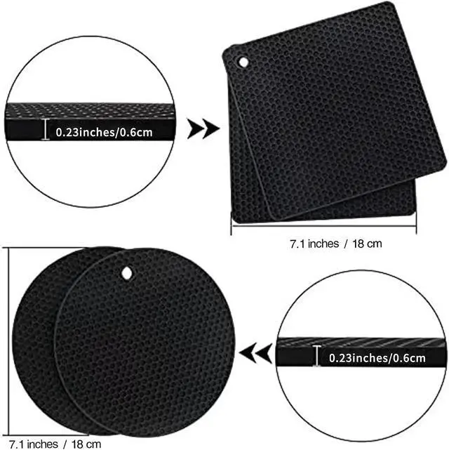 Alt view image 2 of 6 - Joyhalo 4 Pack Trivets for Hot Dishes | Hot Pads for Kitchen, Silicone Pot Holders for Kitchen Countertops,Table, Hot Pots and Pans, Easy to Wash and Dry,Black