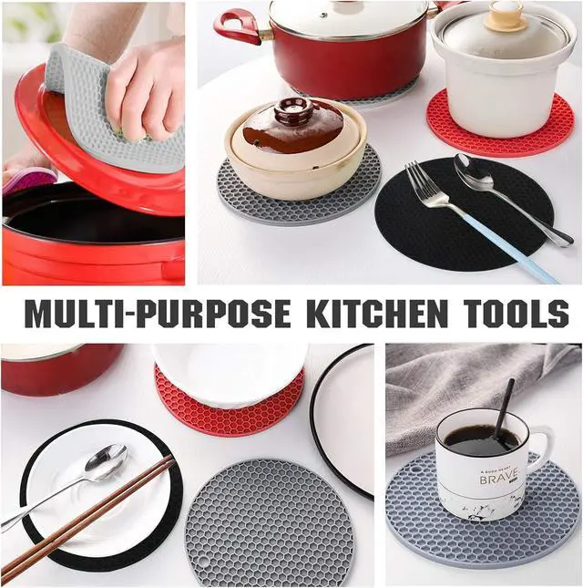Alt view image 6 of 6 - Joyhalo 4 Pack Trivets for Hot Dishes | Hot Pads for Kitchen, Silicone Pot Holders for Kitchen Countertops,Table, Hot Pots and Pans, Easy to Wash and Dry,Black