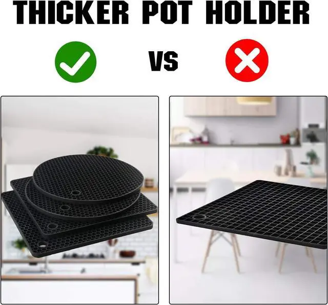 Alt view image 3 of 6 - Joyhalo 4 Pack Trivets for Hot Dishes | Hot Pads for Kitchen, Silicone Pot Holders for Kitchen Countertops,Table, Hot Pots and Pans, Easy to Wash and Dry,Black