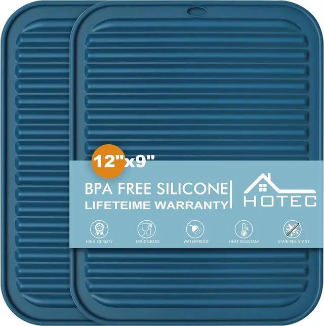 Main image of HOTEC BPA Free Silicone Trivets for Hot pots and Pans, 446 Heat Resistant for Kitchen Counter Dish Drying Mat, Set of 2 Classic Blue