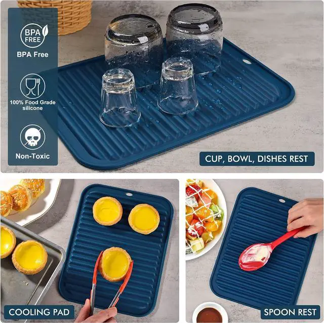 Alt view image 6 of 7 - HOTEC BPA Free Silicone Trivets for Hot pots and Pans, 446 Heat Resistant for Kitchen Counter Dish Drying Mat, Set of 2 Classic Blue