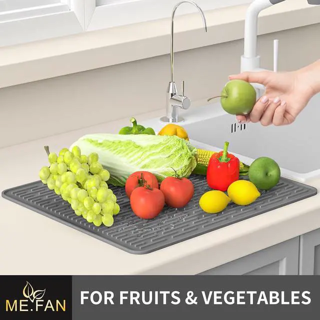Alt view image 4 of 7 - ME.FAN Silicone Dish Drying Mat for Kitchen Counter, Dish Drying Pad for Sink, Refrigerator or Drawer, Countertop Protection Pad S - 12'' x 8'' - Grey