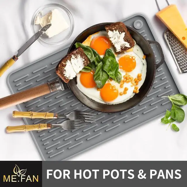 Alt view image 5 of 7 - ME.FAN Silicone Dish Drying Mat for Kitchen Counter, Dish Drying Pad for Sink, Refrigerator or Drawer, Countertop Protection Pad S - 12'' x 8'' - Grey