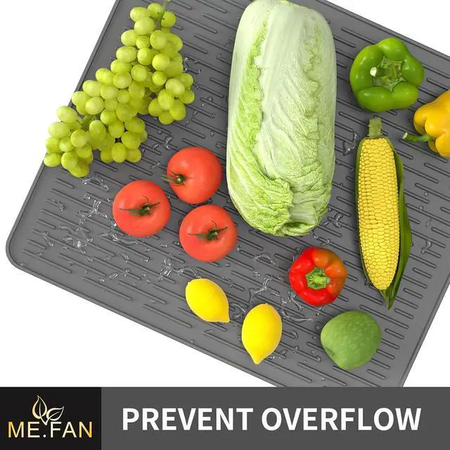 Alt view image 6 of 7 - ME.FAN Silicone Dish Drying Mat for Kitchen Counter, Dish Drying Pad for Sink, Refrigerator or Drawer, Countertop Protection Pad S - 12'' x 8'' - Grey