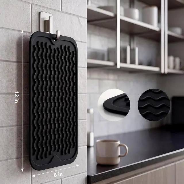 Alt view image 2 of 7 - MicoYang Silicone Dish Drying Mat for Multiple Usage,Easy clean,Eco-friendly,Heat-resistant Silicone Mat for Kitchen Counter or Sink,Refrigerator or Drawer Liner Black S 12 inches x 6 inches