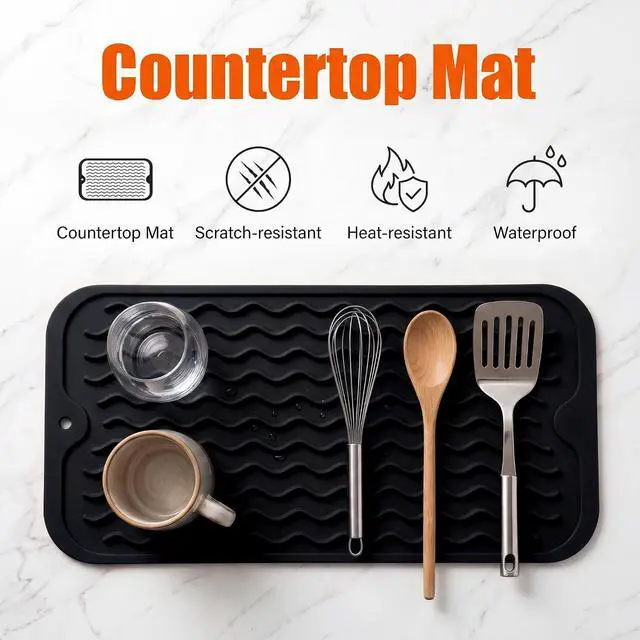 Alt view image 3 of 7 - MicoYang Silicone Dish Drying Mat for Multiple Usage,Easy clean,Eco-friendly,Heat-resistant Silicone Mat for Kitchen Counter or Sink,Refrigerator or Drawer Liner Black S 12 inches x 6 inches