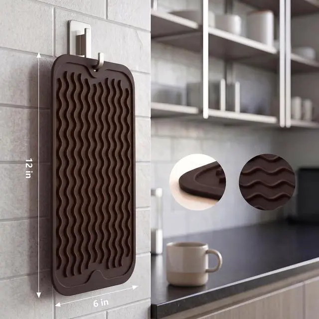 Alt view image 2 of 7 - MicoYang Silicone Dish Drying Mat for Multiple Usage,Easy clean,Eco-friendly,Heat-resistant Silicone Mat for Kitchen Counter or Sink,Refrigerator or Drawer Liner Coffee S 12 inches x 6 inches