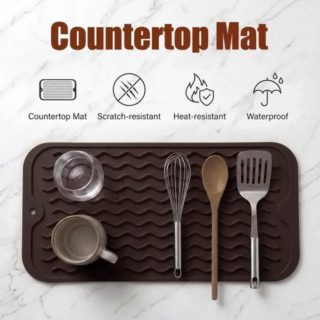 Alt view image 3 of 7 - MicoYang Silicone Dish Drying Mat for Multiple Usage,Easy clean,Eco-friendly,Heat-resistant Silicone Mat for Kitchen Counter or Sink,Refrigerator or Drawer Liner Coffee S 12 inches x 6 inches