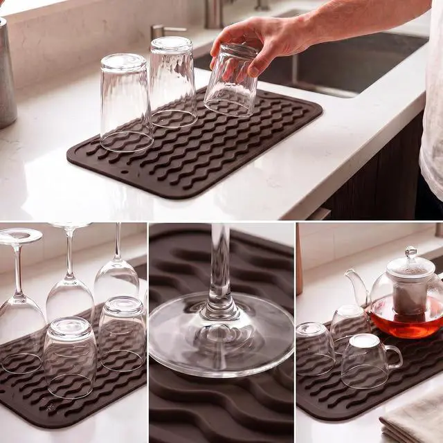 Alt view image 4 of 7 - MicoYang Silicone Dish Drying Mat for Multiple Usage,Easy clean,Eco-friendly,Heat-resistant Silicone Mat for Kitchen Counter or Sink,Refrigerator or Drawer Liner Coffee S 12 inches x 6 inches
