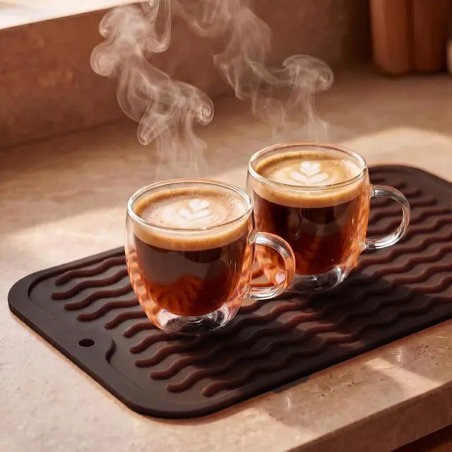 Alt view image 6 of 7 - MicoYang Silicone Dish Drying Mat for Multiple Usage,Easy clean,Eco-friendly,Heat-resistant Silicone Mat for Kitchen Counter or Sink,Refrigerator or Drawer Liner Coffee S 12 inches x 6 inches