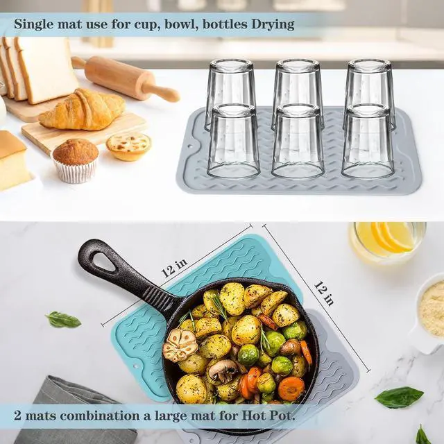 Alt view image 2 of 4 - Silicone Dish Drying Mat, Multipurpose Heat Resistant 600 7-Inch Food Grade & BPA Free. Non-Slip Trivet mats for Cup, Hot Pot, Hot Dishes