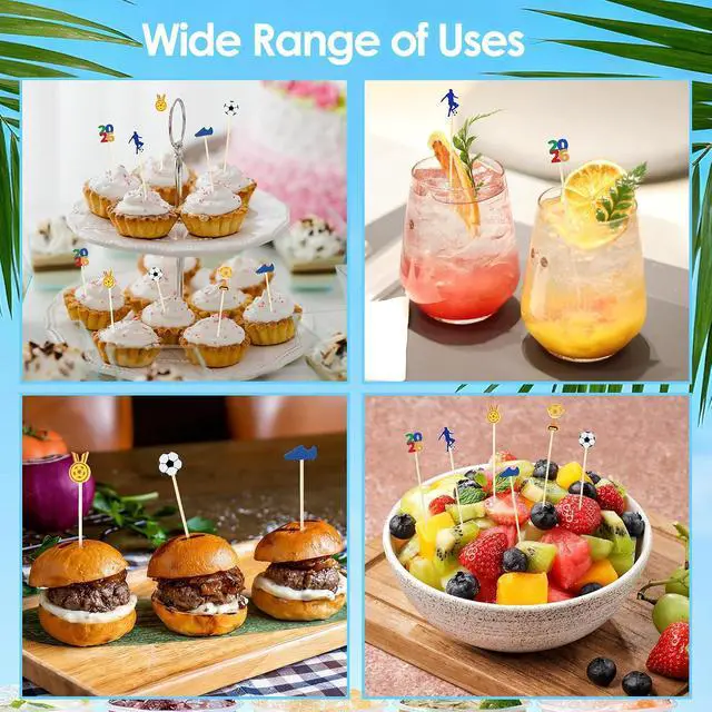 Alt view image 4 of 7 - Aodaer 200 Pcs Soccer Cocktail Picks for Appetizers Soccer Toothpicks Long Bamboo Food Picks Fruit Skewers for Drinks Desserts for Game Day Soccer Party Supplies