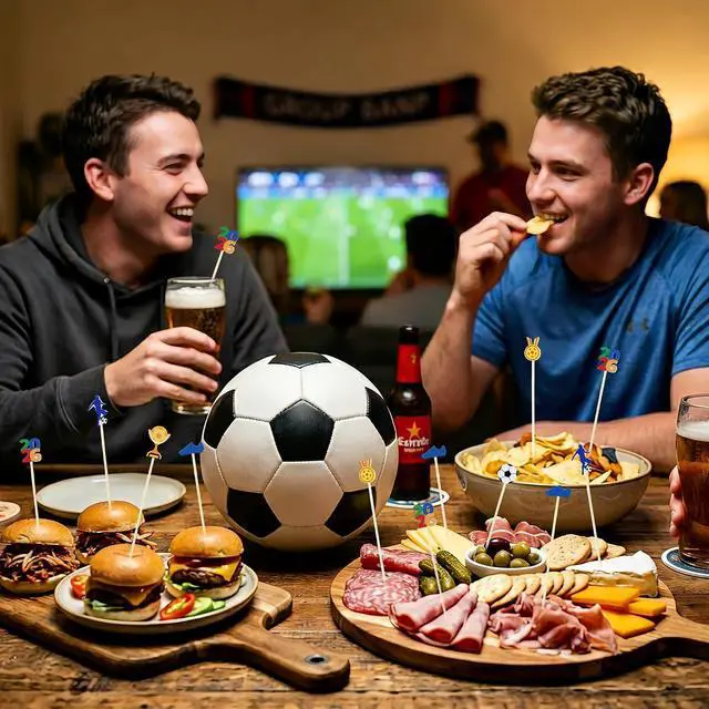 Alt view image 5 of 7 - Aodaer 200 Pcs Soccer Cocktail Picks for Appetizers Soccer Toothpicks Long Bamboo Food Picks Fruit Skewers for Drinks Desserts for Game Day Soccer Party Supplies