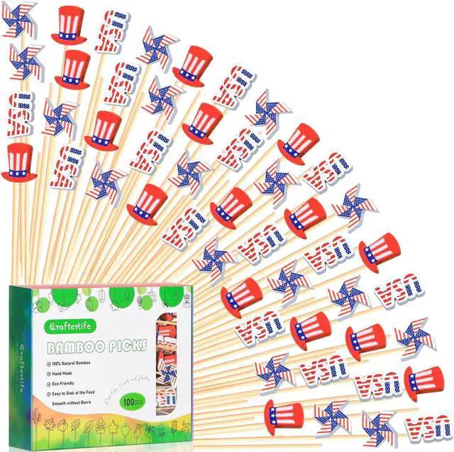 Main image of 100pcs Patriotic Cocktail Picks Red White Blue 4th of July Decor Toothpicks Stick Skewer for Appetizer Charcuterie Accessories Fourth July Independence Memorial Veterans Election Day Party Decorations