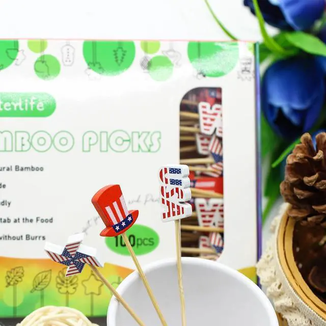 Alt view image 6 of 7 - 100pcs Patriotic Cocktail Picks Red White Blue 4th of July Decor Toothpicks Stick Skewer for Appetizer Charcuterie Accessories Fourth July Independence Memorial Veterans Election Day Party Decorations