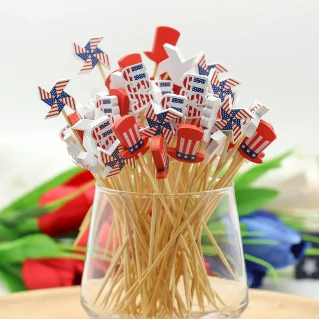 Alt view image 7 of 7 - 100pcs Patriotic Cocktail Picks Red White Blue 4th of July Decor Toothpicks Stick Skewer for Appetizer Charcuterie Accessories Fourth July Independence Memorial Veterans Election Day Party Decorations