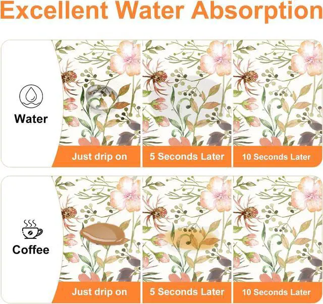 Alt view image 4 of 7 - LOKHOM 12"x20" Dish Drying MatPink Floral Coffee Mat | Pink Roses Petals Prints, Ultra Absorbent, Quick Dry Dish Drainer Rack Mat, Heat Resistant, For Kitchen Countertop Sink Bar