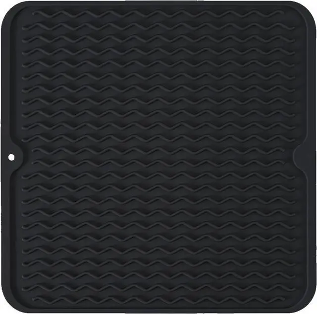 Main image of Silicone Dish Drying Mat, Non-Slip Easy Clean Sink Mat Large Heat-resistant Dish Drainer Mat for Kitchen Counter, Sink, Refrigerator or Drawer liner (12" x 12", BLACK)