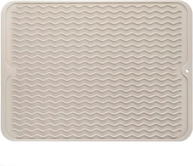 Main image of MicoYang Silicone Dish Drying Mat Quick-Dry Ridges Counter & Sink Pad, Heat-Resistant Trivet to 450°F, Non-Slip & Dishwasher Safe, Roll-Up Storage, 18 Colors & 9 Sizes (Tapioca, 16"×12")