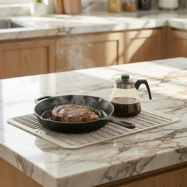 Alt view image 7 of 7 - MicoYang Silicone Dish Drying Mat Quick-Dry Ridges Counter & Sink Pad, Heat-Resistant Trivet to 450°F, Non-Slip & Dishwasher Safe, Roll-Up Storage, 18 Colors & 9 Sizes (Tapioca, 16"×12")