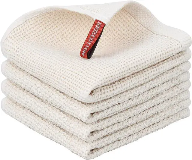 Main image of Nialnant 100% Cotton Cleaning Cloth,4 Pack Waffle Weave Cleaning Towels,Super Absorbent Dish Rags for Washing Dishes-12x12 Inch,Beige